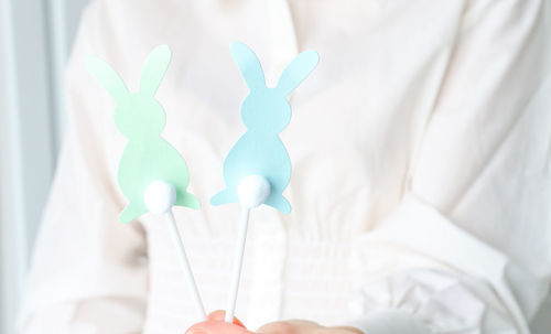 Two colorful easter bunnies close-up. preparing for the holiday.