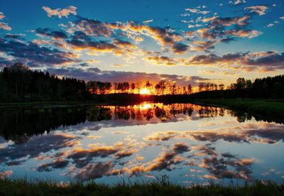 Scenic view of lake against sky during sunset