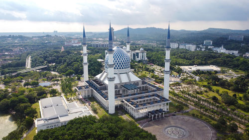 High angle view of buildings in city