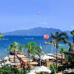 Scenic view of sea against blue sky