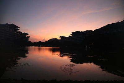 Scenic view of lake against sky during sunset