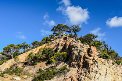 Low angle view of rock formation against sky