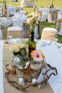 Flower pots on table