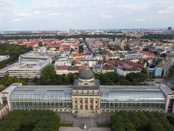 Aerial view of the museum building in munich, germany. munchen city view.