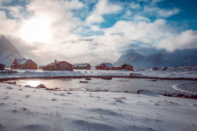 Scenic view of snowcapped mountains against sky