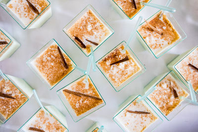 High angle view of dessert on table