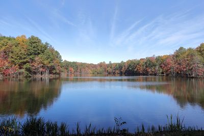 Scenic view of lake against sky during autumn