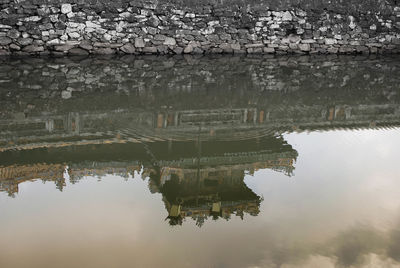 Reflection of trees in water against sky