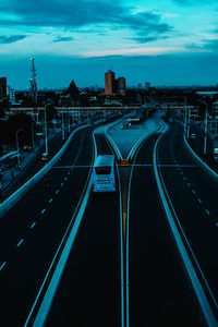 High angle view of railroad tracks in city