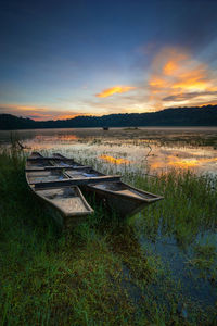 Scenic view of lake against sky during sunset