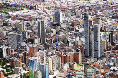 High angle view of city buildings