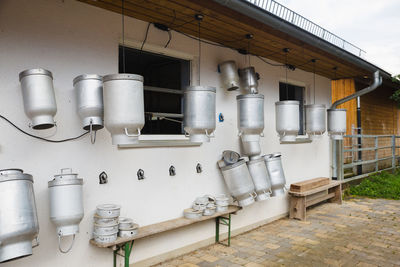 Row of pipes in building at home