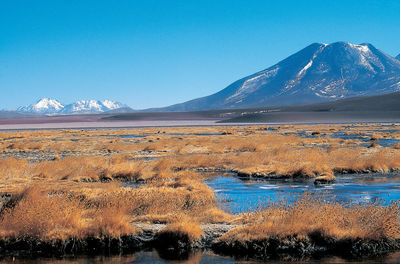 Scenic view of snowcapped mountains against sky