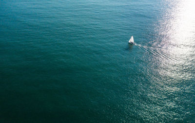 High angle view of a boat in sea