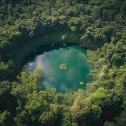 Aerial top down view of a green forest drone view, natural sustainability concept.ai generated