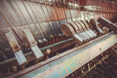 High angle view of old rusty metal grate