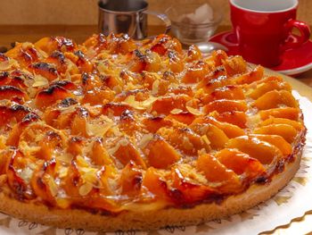 Close-up of pizza served on table