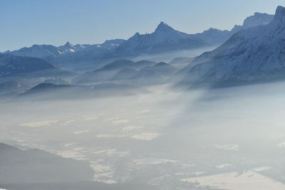 Scenic view of snowcapped mountains against sky