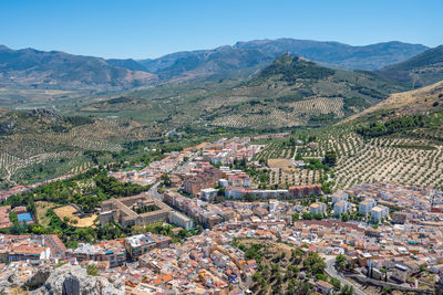 High angle view of townscape against sky