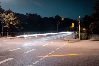 Light trails on road at night