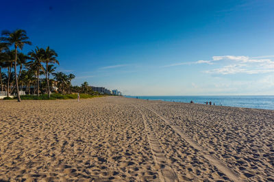 Scenic view of beach against blue sky