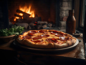 Close-up of pizza on table