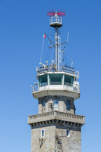 Low angle view of lighthouse against clear sky