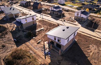 High angle view of buildings in town