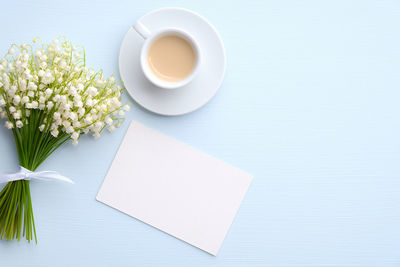 High angle view of coffee on table