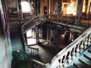 High angle view of staircase in old building