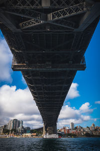 Low angle view of bridge over sea against sky