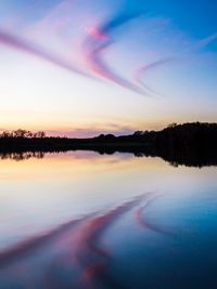 Scenic view of river against sky at sunset