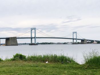 Suspension bridge over river