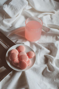 High angle view of eggs in container on table