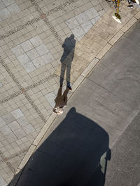High angle view of man walking on skateboard