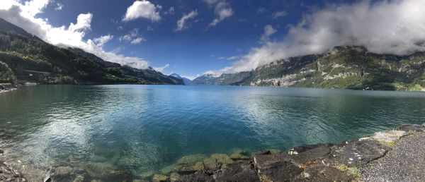 Panoramic view of lake against sky