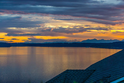 Scenic view of lake against sky during sunset