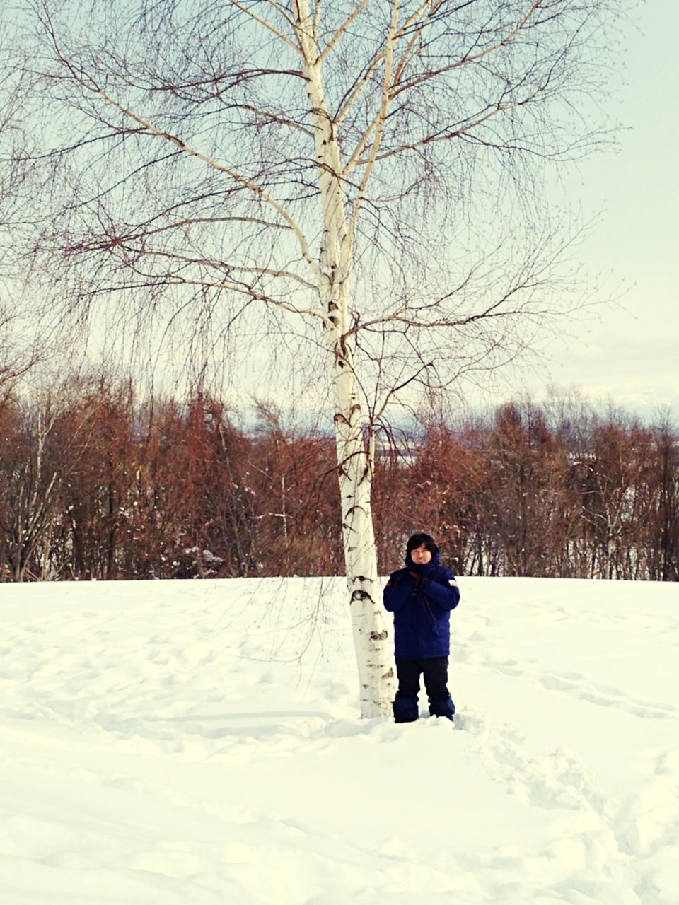 snow, winter, cold temperature, season, full length, weather, tree, rear view, lifestyles, leisure activity, covering, walking, white color, warm clothing, nature, landscape, field, standing