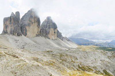 Scenic view of tre cime di lavaredo against sky