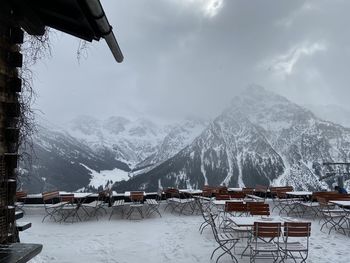 Scenic view of snowcapped mountains against sky