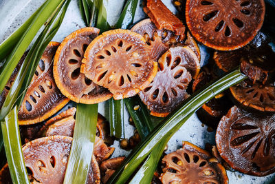 High angle view of fruits in plate