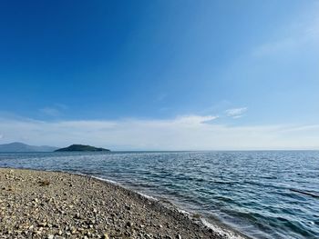 Scenic view of sea against blue sky
