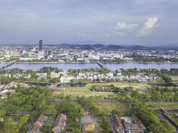 High angle view of townscape against sky