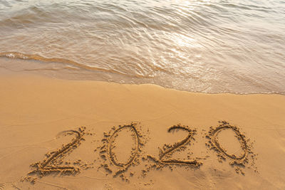 Text written on sand at beach