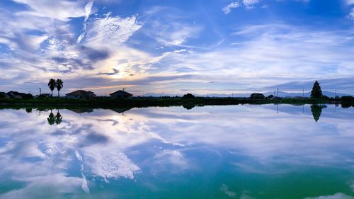 Scenic view of lake against sky