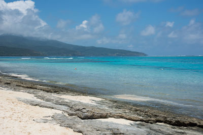 Scenic view of sea against blue sky