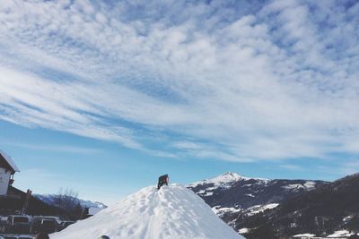Scenic view of snow covered mountain against sky