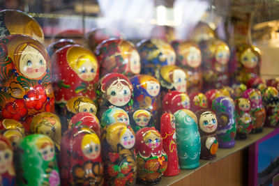 Close-up of russian nesting dolls for sale in store