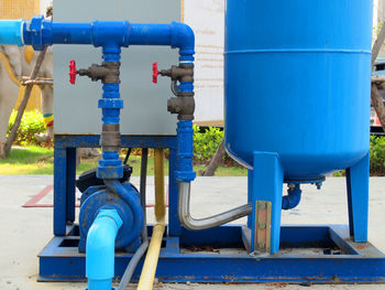 Close-up of pipes against clear blue sky