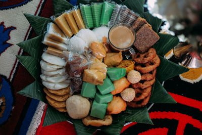 High angle view of food on table